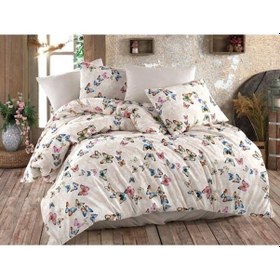 Resim Çift Kişilik Yorgan Kılıfı 2 Adet Yastık Kılıfı Kelebekli Çok Renkli 