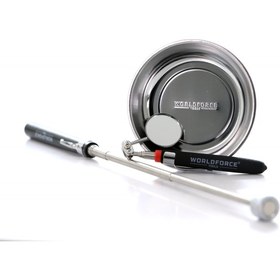 Resim Worldforce 115MM Manyetik Paslanmaz Tepsi ve 30MM Katlanır Muayene Aynası ve Kalem Tip Mıknatıs Çubuk Seti 