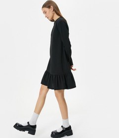 Resim Koton Mini Elbise Uzun Kollu Yuvarlak Yaka Etek Ucu Fırfırlı Siyah 4sal80041ık 4SAL80041IK999 Siyah 