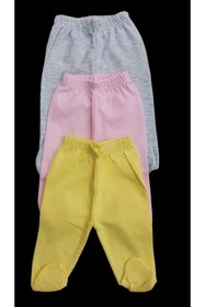 Resim özdemirli bebe Bebek Patikli Alt Hava Alır Kumaş Düz Renk (3 Lü Paket Gri-pembe-sarı) 