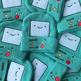 Resim Unisex Retro Oyun Bere - Pixel Art Kontrollü, Neşeli Yüzler ve Macera Tasarımlı Katlanabilir Turkuaz Renkli Yumuşak Kışlık Şapka, Erkek ve Kadın için 