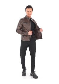 Resim Newzaya Hakiki Deri Erkek Ceket Klasik Şıklıkla Buluşan Modern Stil Kahverengi 