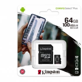 Resim KINGSTON SDCS2/64GB, CANVAS, CL10, 100Mb/s, MicroSD Kart Bellek (SD Adaptörlü) 