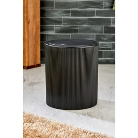 Resim Şık Çizgili Yuvarlak Kapaklı Çöp Kovası, Banyo ve Mutfak Için 