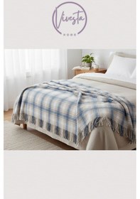 Resim Yumuşacık Scotch Battaniye 150 200 Cm Sıcak, Şık Ve Konforlu Tasarım Mavi - Krem 