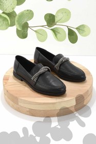 Resim Bambi Siyah Hakiki Deri Kadın Loafer Ayakkabı K01586213303 