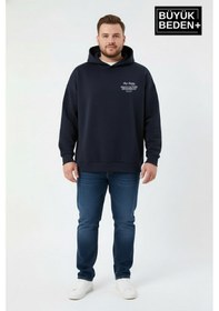Resim Süperlife Erkek Büyük Beden Chef Baskılı Kapüşonlu Rahat Kalıp İnce Sweatshirt Spr26bsw966 Lacivert 