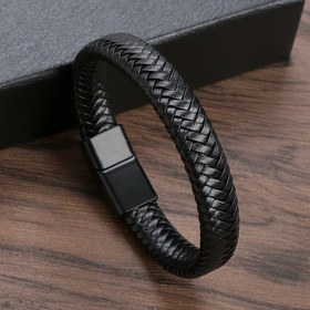 Resim 1 adet Trendy Cool Suni Deri Bilezik, Erkekler için Basit Retro Punk Trendy El Takısı Siyah Bilezik 