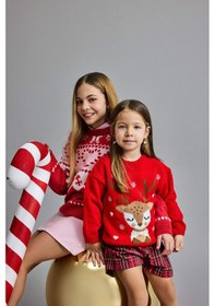Resim Defacto Kız Bebek Yılbaşı Temalı Regular Fit Bisiklet Yaka Yeni Yıl Baskılı Kazak F2591a525wnrd70 Kırmızı 