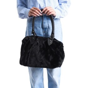 Resim Kadın Peluş Çanta Orta Boy Kulplu ve Askılı Salaş Modelli El ve Omuz Çantası 