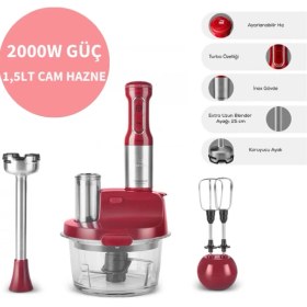 Resim Karaca 1,5 Lt Cam Hazneli, 4 Kanatlı Bıçak, Buz Kırma Fonksiyonlu Mutfak Robotu , 2000W Turbolu Güçlü Motor 