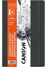 Resim Canson Graduate Sert Kapaklı Eskiz Defteri 90g 14x21,6 92s - Koyu Gri 