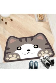 Resim Nezih Case Kedi Yem Paspası Ve Banyo/Tuvalet Paspası Su Emici Özellikli Sevimli Kedi Figürlü Paspas 