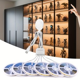 Resim COB LED Şerit Aydınlatma Seti, Dokunmatik Sensörlü Mutfak Dolabı Lambası ve Arka Işık, Geçirgen Bar Işıklı Kabin Lambası 