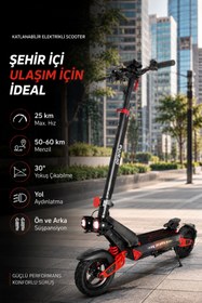 Resim welcomein Katlanabilir Elektrikli Scooter 1000W Max Güç, 50-60 km Menzil, 25 km/s Hız Off-Road Lastik, Disk Fren, Ön-Arka Süspansiyon 