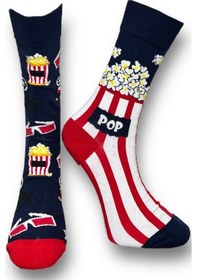 Resim Me-vo 3'lü Unısex Popcorn, Uzay Ve Doğa Temalı Esnek Nem Alabilen Pamuklu Spor Soket Çoraplar Çok Renkli 