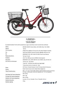 Resim Bisan E-porter Üç Tekerli Elektrikli Bisiklet 44cm V 24 Jant 3 Vites Bayrak Kırmızı Beyaz 