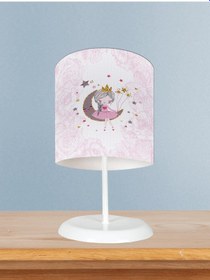 Resim Mekta Home Bebek Ve Çocuk Odası Ay Üzerinde Oturan Kız Desenli Motifli Abajur 