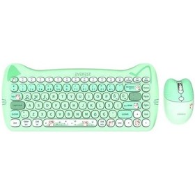 Resim Everest Km-6285 Catty Mını Renkli Tuşlu Yeşil 2.4 Ghz + Bt Kablosuz Q Multimedia Klavye + Mouse Set Lazer 