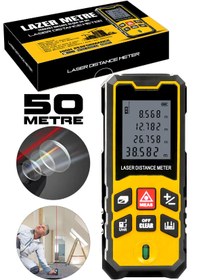 Resim Assur Profesyonel Lazer Terazili Dijital Mesafe Ölçer 50 Metre Ölçüm Cihazı Sarı Lazer Metre 