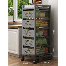 Resim Trendesk 5 Katlı Lux Metal Siyah Çekmeceli Patates Soğan Sebze Meyve Sepeti Sebzelik 1006-CN 