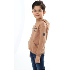 Resim Toontoy Kids Toontoy Erkek Çocuk Relax Fit Kapüşonlu Cepli Hafif Düşük Omuz Baskılı Sweatshirt - 2 İplik Kahverengi 