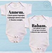 Resim Unisex Bebek Annem Ve Babam Yazılı %100 Organik Pamuk Kısa Kollu Bebek 2li Body Zıbın Beyaz 