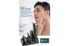 Resim Goldmaster Axel 13IN1 Hızlı Şarj Özellikli Kablolu Kablosuz Paslanmaz Çelik 21 Kademeli Erkek Bakım Seti 