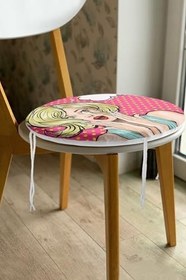 Resim RealHomes Pop Art Resimli Dijital Baskılı Yuvarlak Fermuarlı Sandalye Minderi, FrmYuv-737 