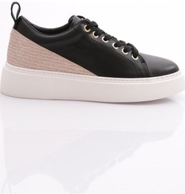 Resim Dgn Es851 Kadin Kalin Taban Halhal Detayli Silver Taşli Sneakers Ayakkabi ES851-2007-R12593 Siyah - Beyaz 