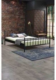 Resim Falez Çift Kişilik Ferforje Metal -siyah Ahşap Latalı Karyola 