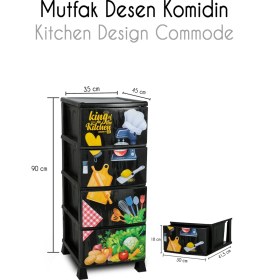 Resim Homie 4 Katlı Çekmeceli Baskılı Desenli Kapaklı Plastik Komidin - Sebzelik - Çekmece 