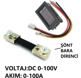 Resim YATE10 Dc 0-100V 0-100A Voltampermetre+Şönt Bara Direnci 