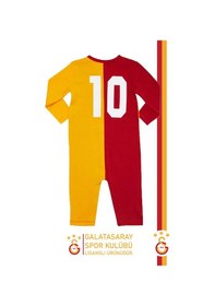 Resim Galatasaray Lisanslı Uzun Kol İsme Özel Bebek Tulum Aslan Baskılı Ahşap Kutulu Sarı - Kırmızı 