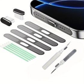 Resim 2 Paket USB C Toz Fiş, 4 Paket Metal Hoparlör Toz Geçirmez File, Temizleme Kiti ile, Tip C Şarj Portu Fiş Kapak Hoparlör Toz Kapak ile, for iPhone 16/16 Plus/16 Pro/16 Pro Max/ için Telefon Aksesuarları for iphone 15/15 Pro/Pro Max/Plus. 