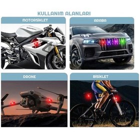 Resim 4 Adet Rgb Drone Araba Uçak Kanadı Motosiklet Şarjlı Çakar Led 