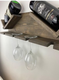 Resim Ahşap Şaraplık ve Kadeh Standı Ceviz 