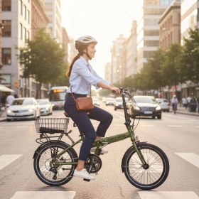 Resim Carraro Flexi 121 V - 20 Jant 21 Vites Katlanır Bisiklet - Mat Haki / Siyah Bakır 