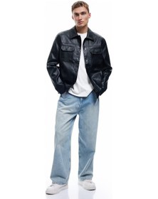 Resim Koton Klasik Yaka Kapaklı Cep Detaylı Uzun Kollu Slim Fit Suni Deri Ceket Siyah 6wam20100hw Siyah 