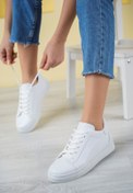 Resim trendypit Kadın Beyaz Yürüyüş Ayakkabısı Bağcıklı Rahat Spor Ayakkabı 