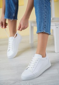 Resim trendypit Kadın Beyaz Yürüyüş Ayakkabısı Bağcıklı Rahat Spor Ayakkabı 