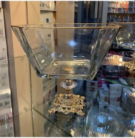 Resim Paşabahçe Metal Ayaklı Gold Detaylı Cam Büyük Boy Salata - Servis - Sunum Kasesi 