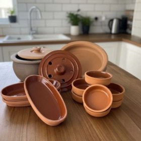 Resim AdenArt Güveç Çeyiz Seti 1 El Yapımı Doğal 5 Set 13 Parça 