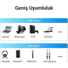 Resim Daisy Store USB Ses Kartı 3.5mm Kulaklık ve Mikrofon Girişli Siyah 