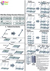Resim CimriKese Raflı Askılı Çok Amaçlı Mini Bez Dolap Gri 
