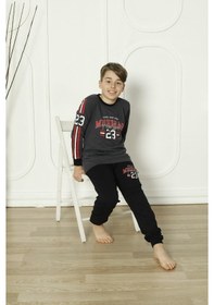 Resim Yeni Sezon Erkek Çocuk Gez Garson Uzun Kollu Pamuk Penye Pijama Takımı 5084-füme Füme 