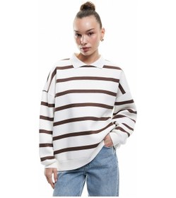Resim Koton Şardonlu Polo Yaka Çizgili Oversize Sweatshirt Kahverengi Çizgili 6wal10230ık Kahve Çizgili 