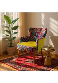 Resim Waterybrook Dijital Baskılı Kumaş Babyface Kumaş Tekli Berjer Ceviz Ayaklı, Modern Konforlu Koltuk Sarı 