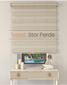 Resim Sütlü Kahve Etek Dilimsiz Zebra Stor Güneşlik Perde Sütlü Kahve 