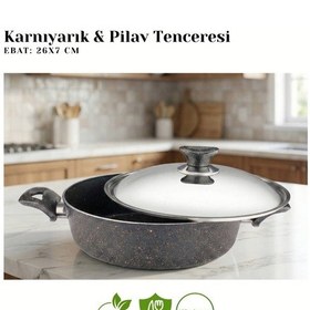 Resim 26 Cm Granit Karnıyarık & Pilav Tenceresi Çelik Kapak - Siyah Siyah 